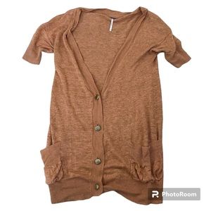Free People Orange Cardigan Button up Short Sleeve Sweater Sz S